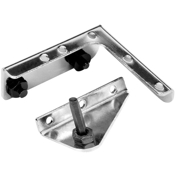 A Master-Bilt metal door bracket with screws and nuts.