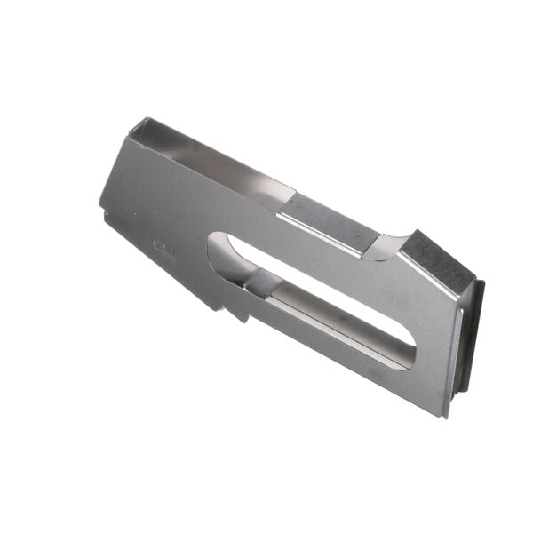 A close-up of a metal Antunes Roundup bun feeter with a hole in it.