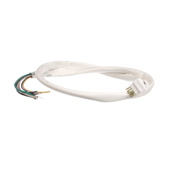 A white True Refrigeration wire harness with yellow and white wires and a white plug.