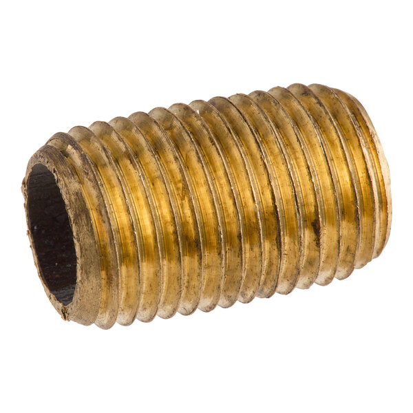 A brass threaded pipe.