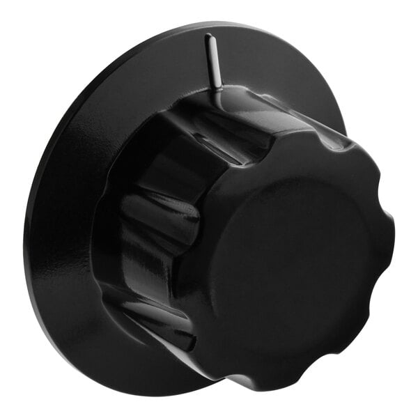 A black knob on a white background.