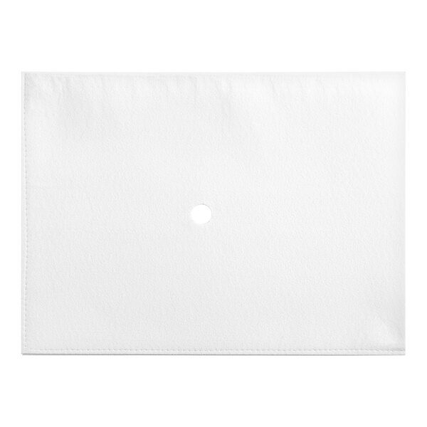 A white rectangular filter paper with a small hole in it.