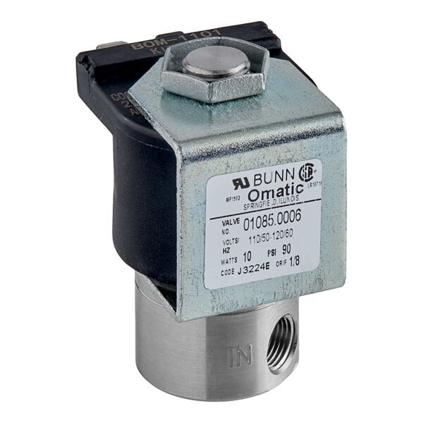A Bunn Sol Valve Assembly with a metal handle and small button.