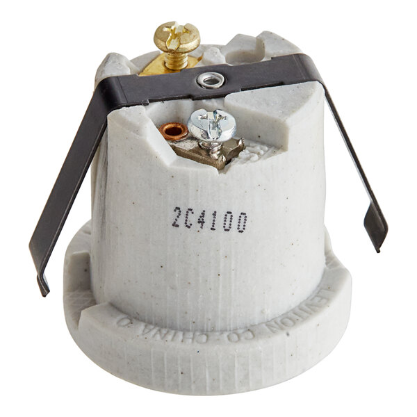 A white ceramic Henny Penny socket with a black metal cap.