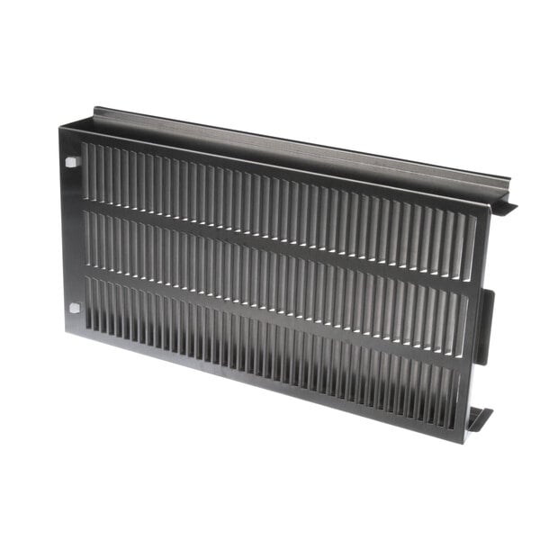 A metal cover with a grid over a metal vent.