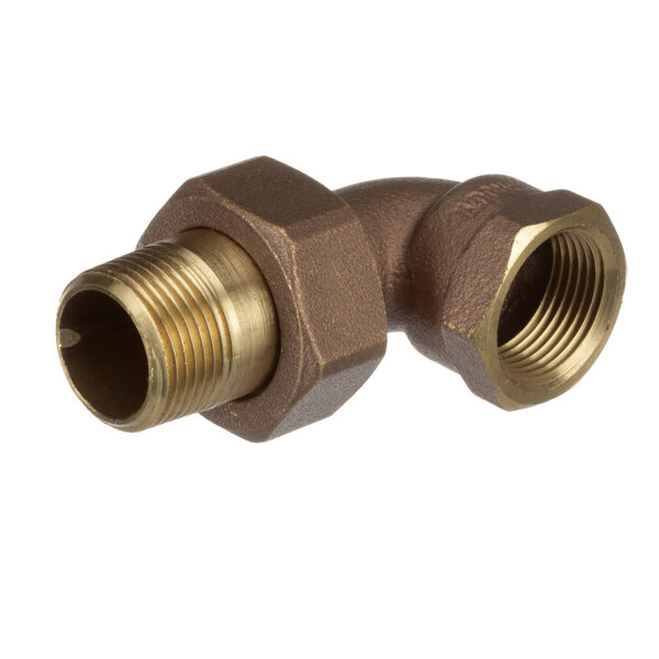 A close-up of a Cleveland brass pipe with a threaded nut.