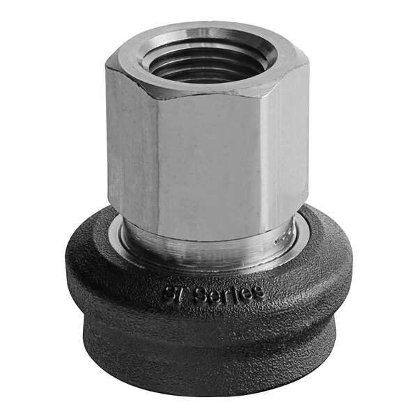 A close-up of a black and silver metal Giles 41900 coupling nut.