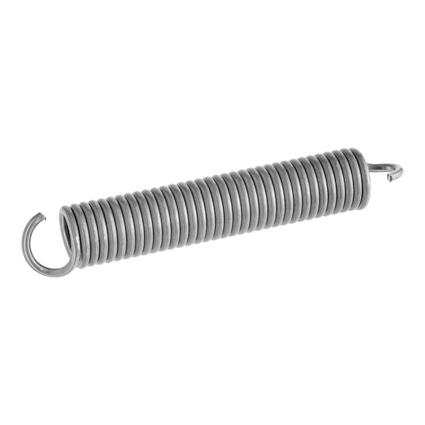 A close-up of a coiled metal spring.