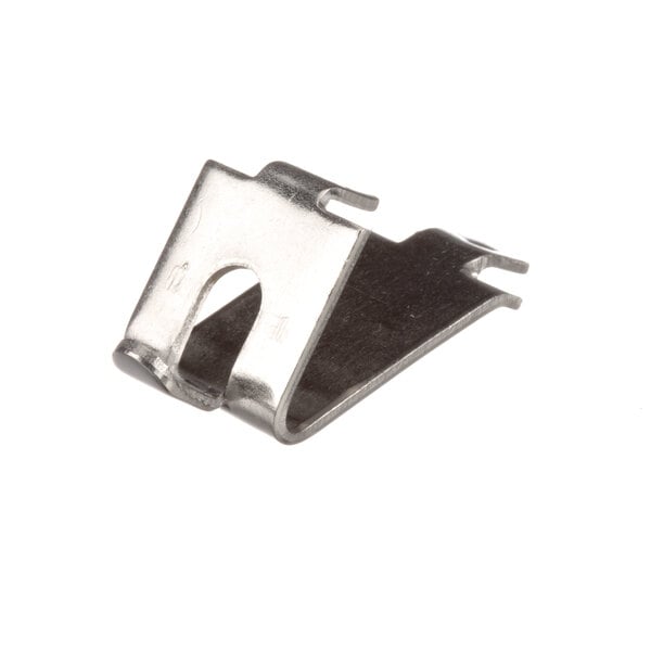 A close-up of a metal Victory shelf clip.
