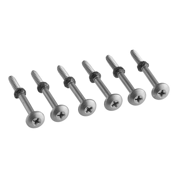 A pack of six Manitowoc Ice screws with a black band on the tip.