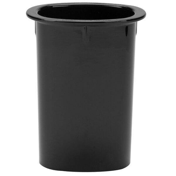 A black plastic container with a lid.