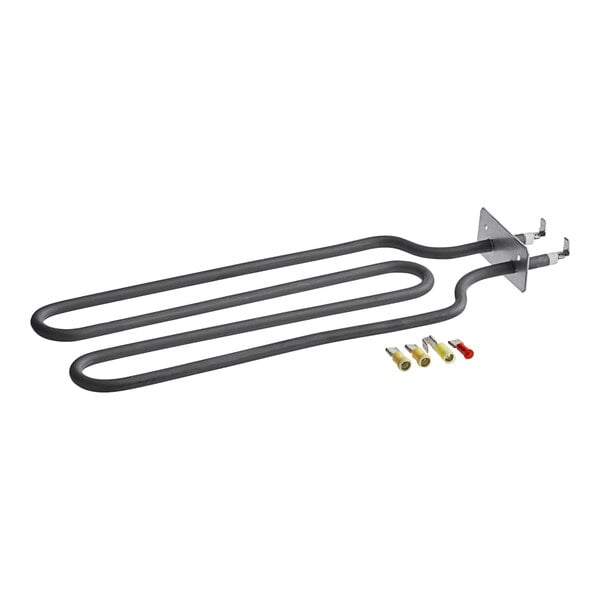 A Metro M Shaped heating element with wires and a metal piece.