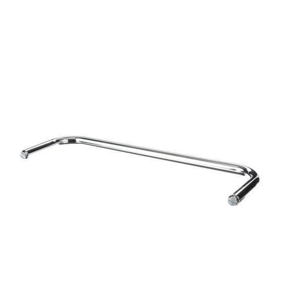 A chrome metal bar for a Bakers Pride deck oven door handle.