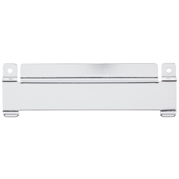 A silver metal plate with holes on a white background.