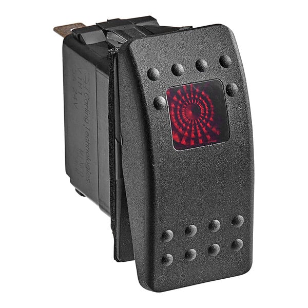 A black plastic Cleveland switch with a red light.