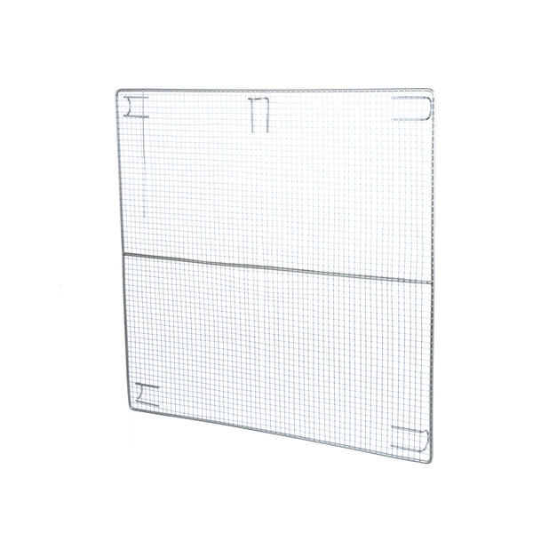 A metal grid with metal hooks.