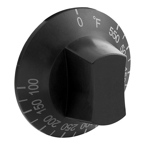 A black Vollrath griddle knob with white numbers.