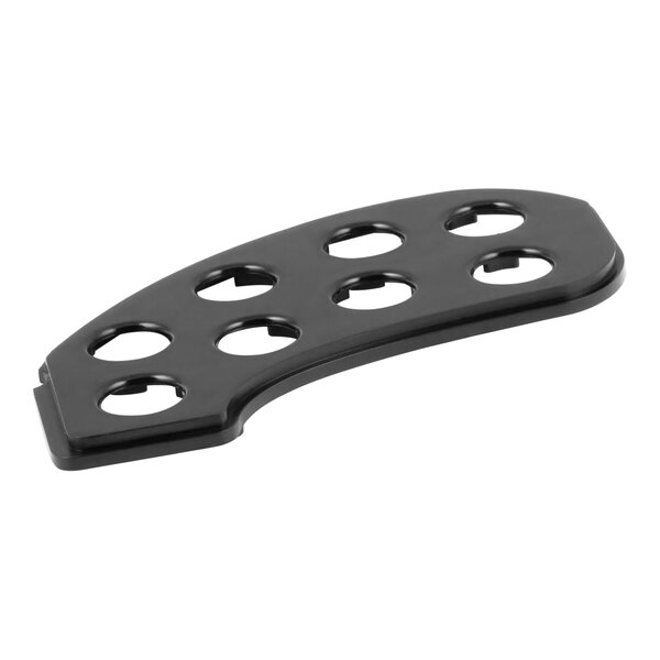 A black plastic Multiplex valve block bracket with holes.