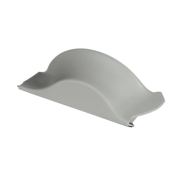 A grey plastic object with a curved edge.