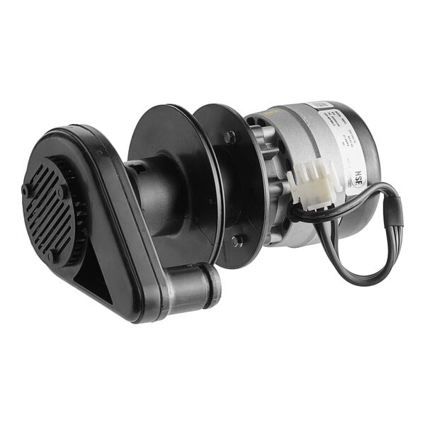 A black and silver Manitowoc Ice water pump motor with a black and white cord.