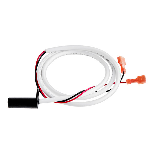 A white cable with a red connector.