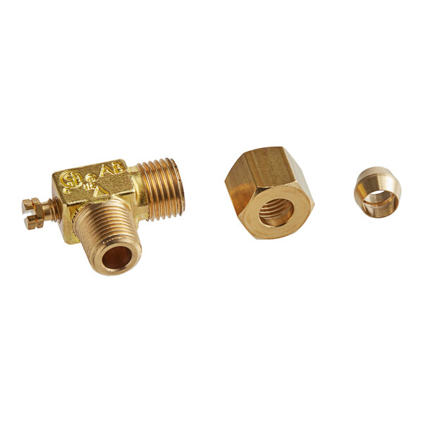 A brass Vulcan adjustable valve with a nut.
