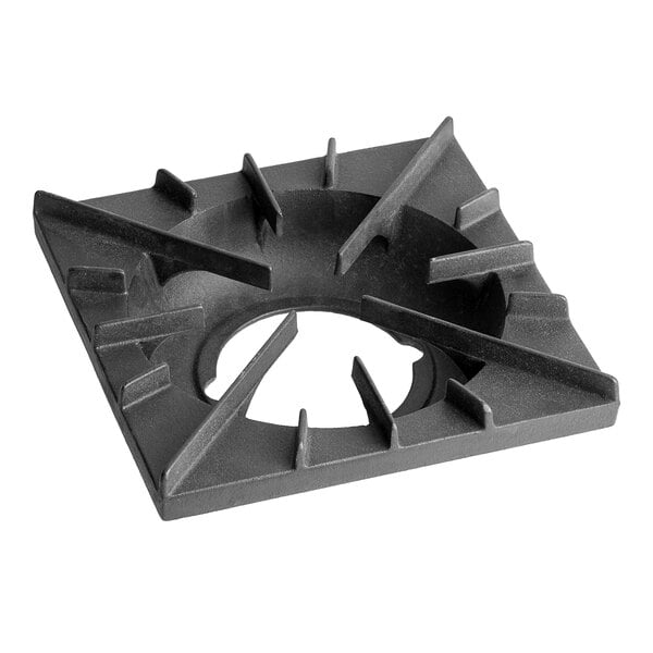 A black square Vulcan grate with holes in it.