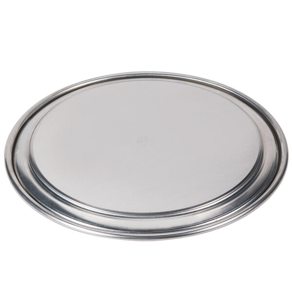 An American Metalcraft heavy weight aluminum pizza pan with a round rim.