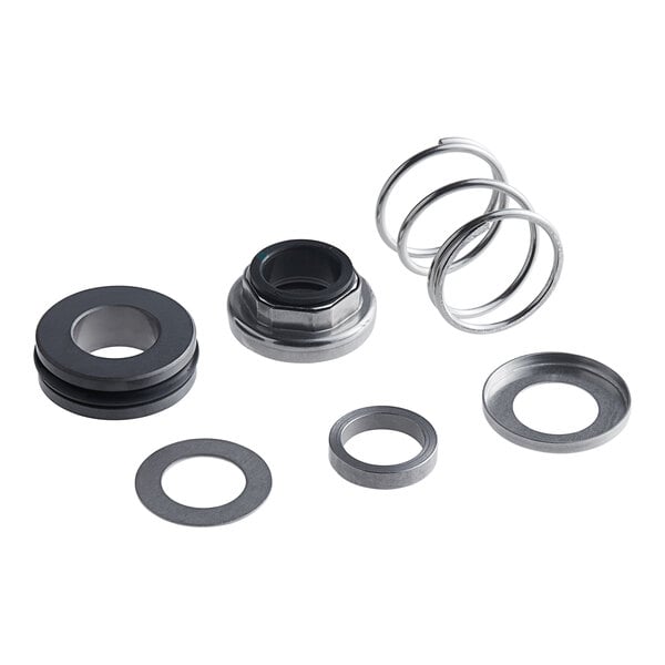 A group of rubber seals and washers with a black round seal.