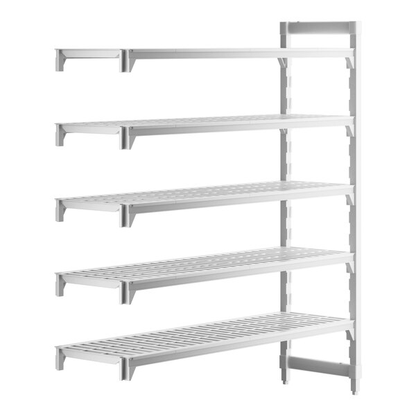 A white plastic Cambro Camshelving® Premium add on unit with four shelves.