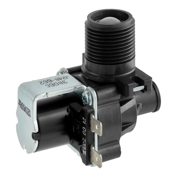 A Hoshizaki 3U0152-01 water valve with a black plastic body and metal electrical connectors.