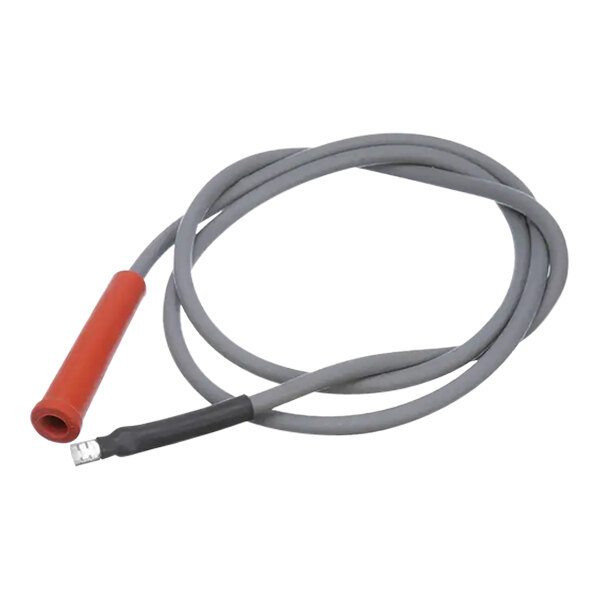 A grey cable with a red and black connector.