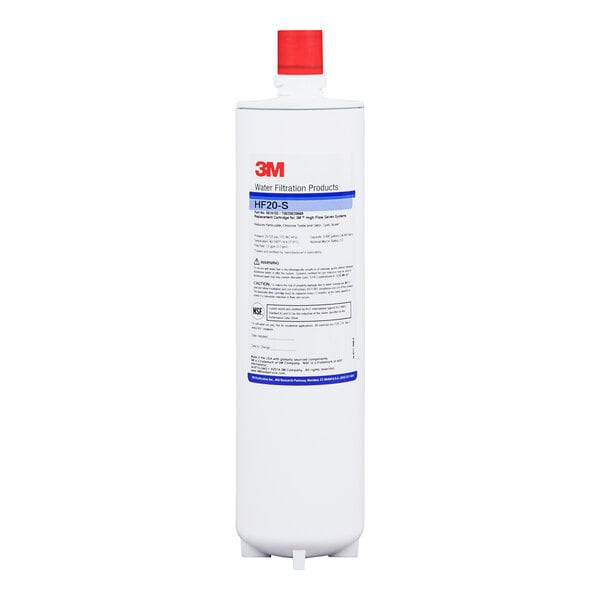 A 3M water filtration cartridge with white and red packaging.