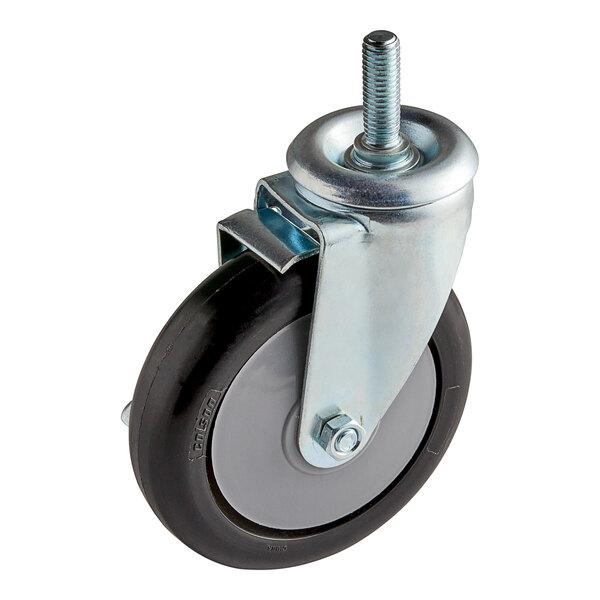 A black Cleveland caster wheel with a metal screw.