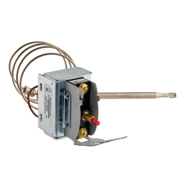 A Pitco PP10084 hi limit thermostat with wires and a metal cover.