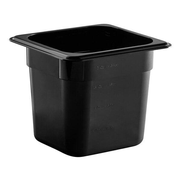 A black Cambro plastic food pan.