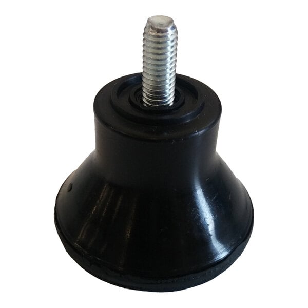 A black rubber leveling foot with a threaded metal stud, commonly used for equipment or furniture.