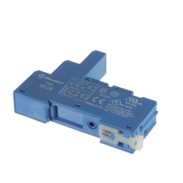 A blue plastic Globe MCR76 relay mount connector.