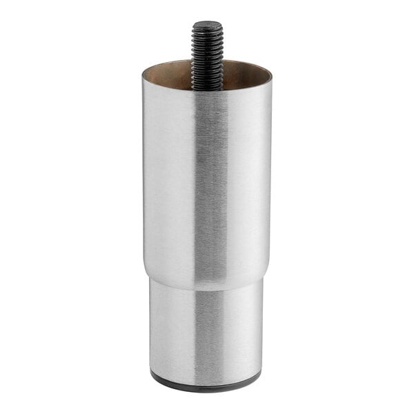 A metal cylinder with a black bolt on top.