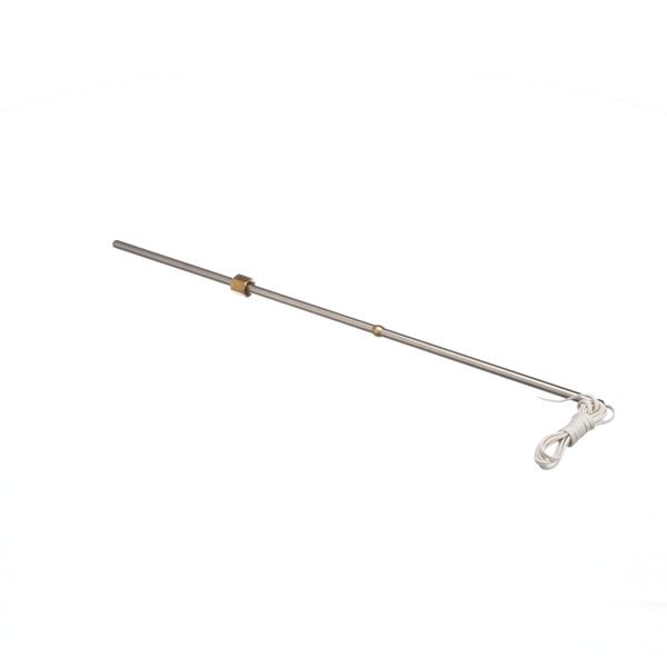 A long metal rod with a white handle.