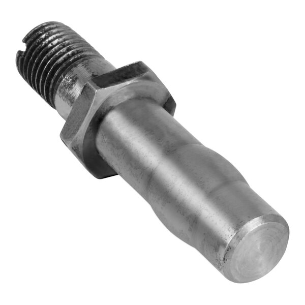 A close-up of a silver metal Globe Rod Bushing Stud bolt with a nut.