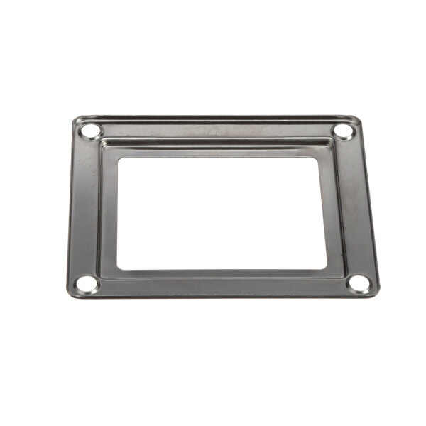 A silver metal square with a hole in the middle.