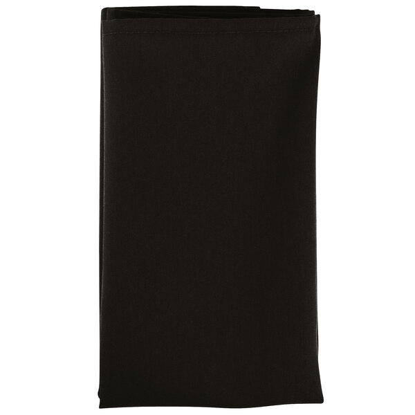 A folded black Intedge cloth napkin with a white border.