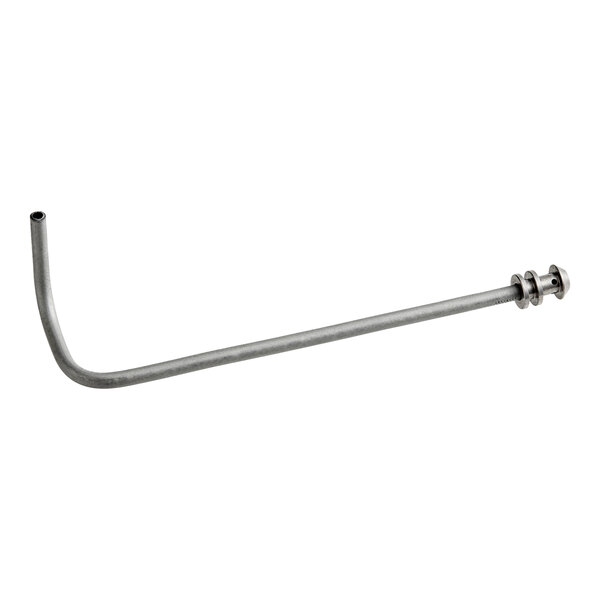 A long curved metal rod with a handle on a white background.