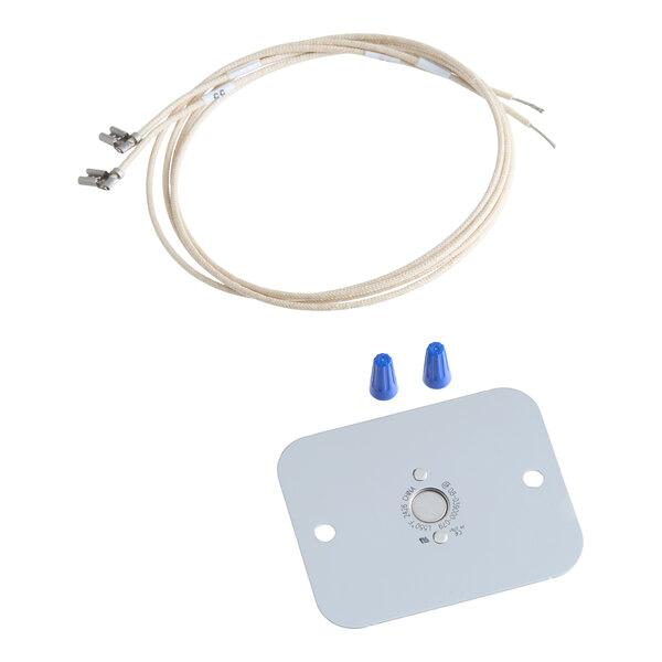 A Vulcan oven limit assembly field replacement kit including a metal plate, two wire connectors, and a set of wires.