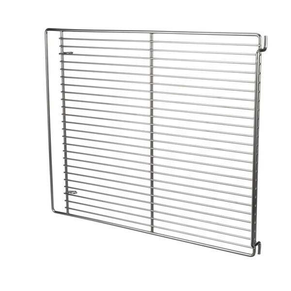 An Imperial stainless steel wire rack with metal railing.