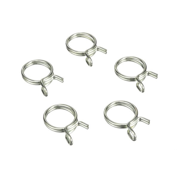 A group of Rational metal hose clamps on a white background.