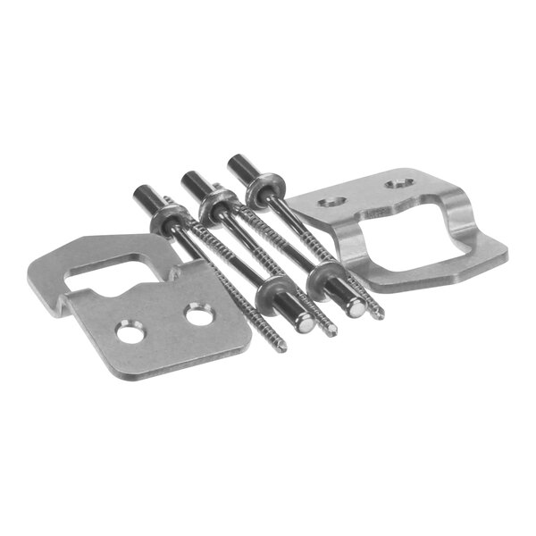 A close-up of a Convotherm mounting strap with screws and bolts.