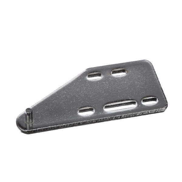 A Silver King metal hinge with holes.
