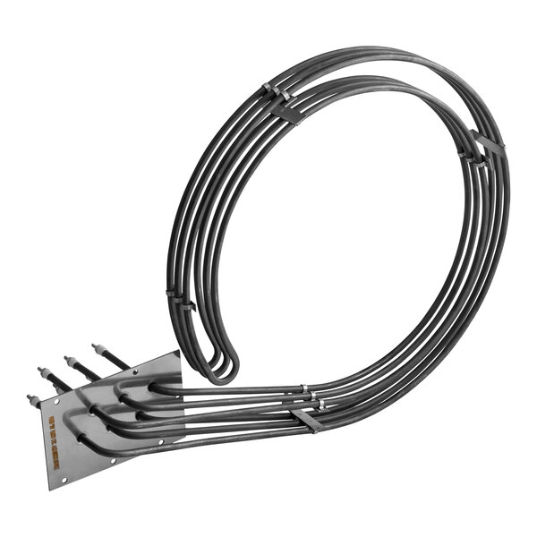 An electric heating element assembly with coiled metal tubes and a mounting plate, designed for Blodgett ovens.